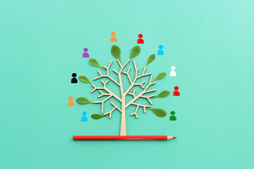 image of pencils and tree with people figures. human resources, leadership, education concept