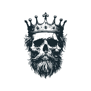 recommend clip art: The skull wear crown. Black white vector illustration.