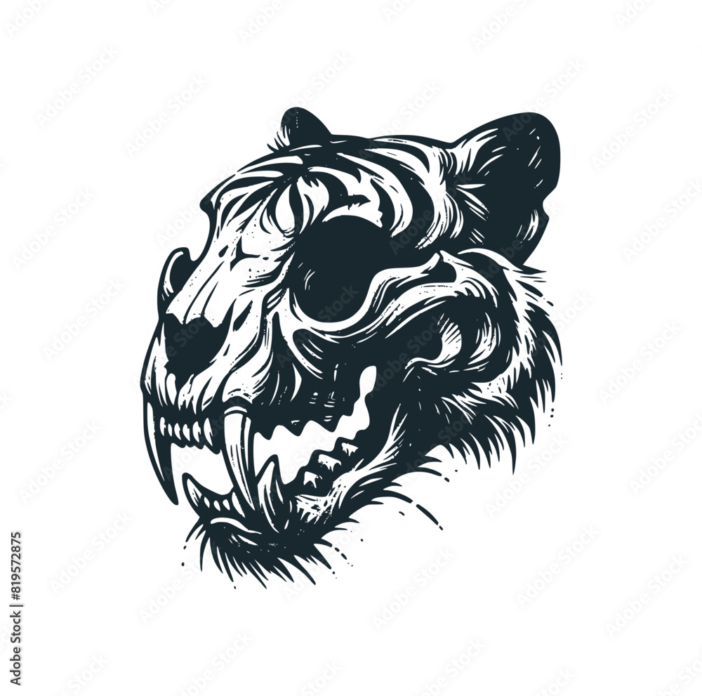 Sticker The wild tiger. Black white vector illustration.