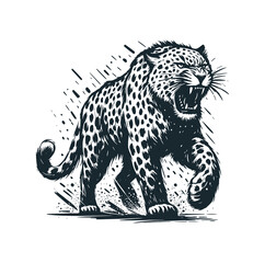 the leopard. black white vector illustration.