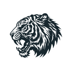 The wild tiger. Black white vector illustration.
