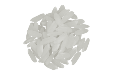Closeup of many white rice grains isolated transparent