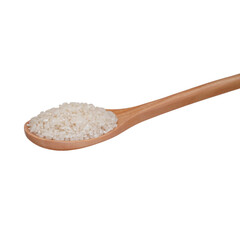 Polished white rice in the wooden spoon isolated transparent