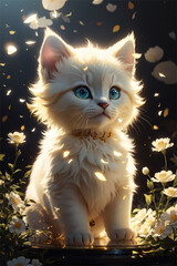 Cute Kitten Surrounded by Blooming Flowers
