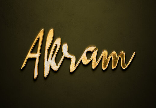 Old gold text effect of Arabic name Akram with 3D glossy style Mockup	.