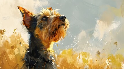 A Welsh Terriers Bright Sunny Day Adventure A Digital Painting of Curiosity and Cheer