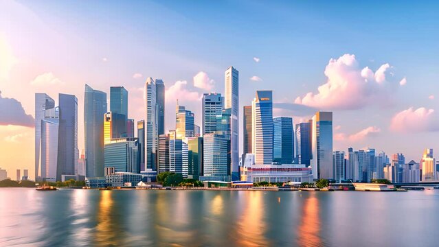 Modern Skyline of Downtown Singapore at Sunset with Ai generated.
