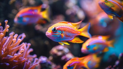 Neon Fish Tropical Waters: A photo featuring neon fish swimming in tropical waters