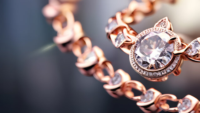 a rose gold bracelet with a diamond center