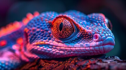 Obraz premium Neon Reptiles Coloration: A series of images showcasing reptiles coloration illuminated in neon hues