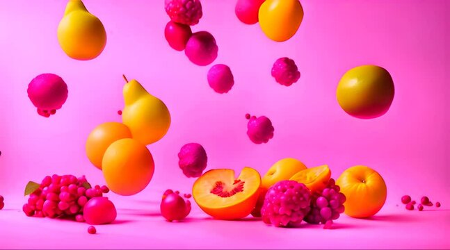A Bunch of Fruit Flying in the Air