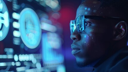 Man Engaged with Holographic Interface