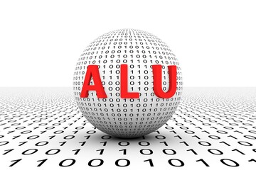 ALU conceptual sphere binary code 3d illustration