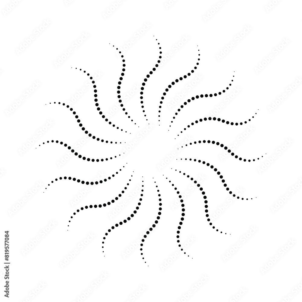 Poster Modern abstract background, halftone dots in spiral, vector doted shapes, halftone dots, striped border circle frame, rounded logo