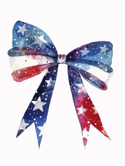 Festive watercolor illustration featuring patriotic ribbons and bows for Independence Day.