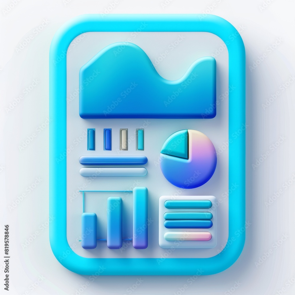 Poster this vibrant 3d neon icon features various types of charts, including bar graph and pie chart, style