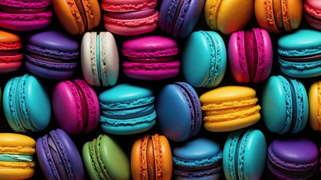 sweet macaroons with appetizing looks with various color, image video HD 4K a background for national macaron day and world food day