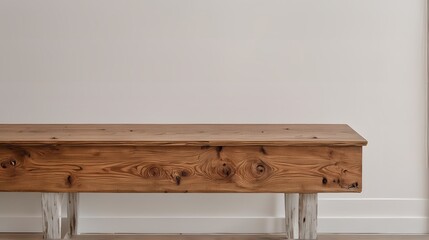 A close-up shot of the bench, capturing the details of the wood grain and the rustic charm of the design. selective focus