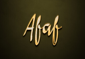 Old gold text effect of Arabic name Afaf with 3D glossy style Mockup	.