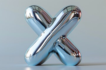 Lustrous 3D metallic letter X, vintage futuristic air bubble design, fluid metallic sheen with mirrored shine, isolated 3D illustration, Y2K graphic for contemporary artwork.