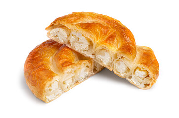 fresh puff pastry with cheese and serving piece, isolated on white background. With clipping path...