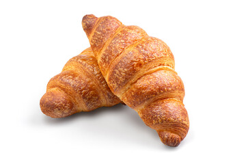 Freshly baked croissants isolated on white background
