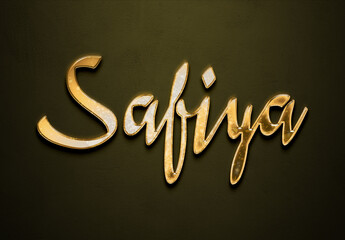 Old gold text effect of Arabic name Safiya with 3D glossy style Mockup	.