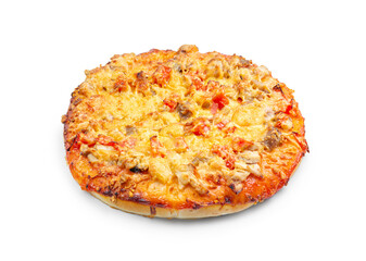 Frozen pizza on a white background. Semi-finished pizza isolated on white background.