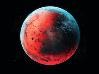 Fototapeta premium A stunning image of a red and blue planet set against the dark backdrop of space, showcasing vivid colors and surface details.