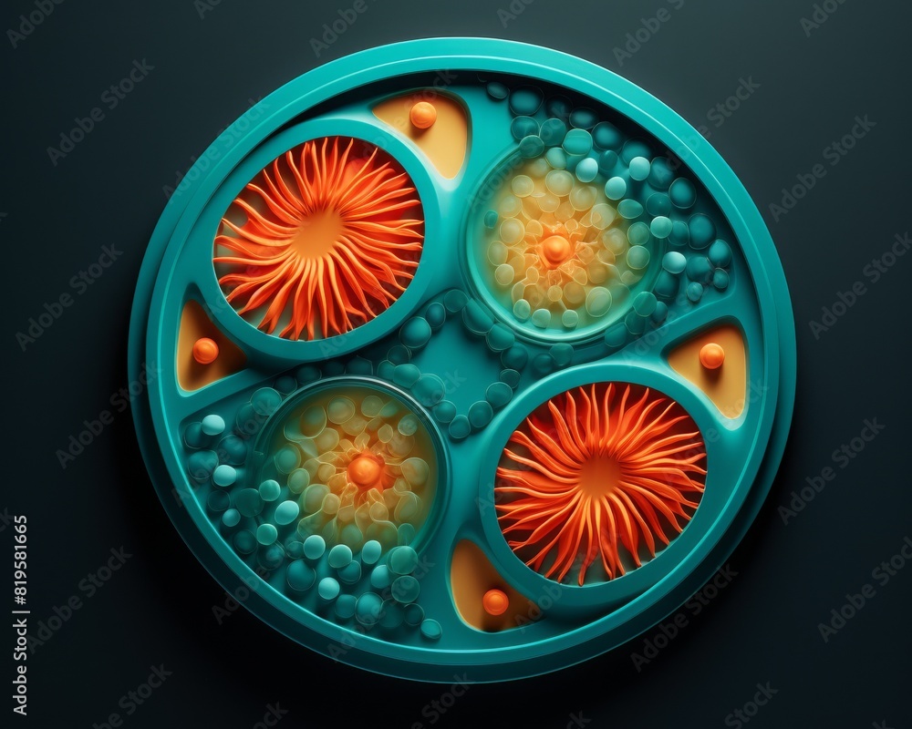 Poster abstract close-up of vibrant geometric shapes and intricate patterns in a circular arrangement again