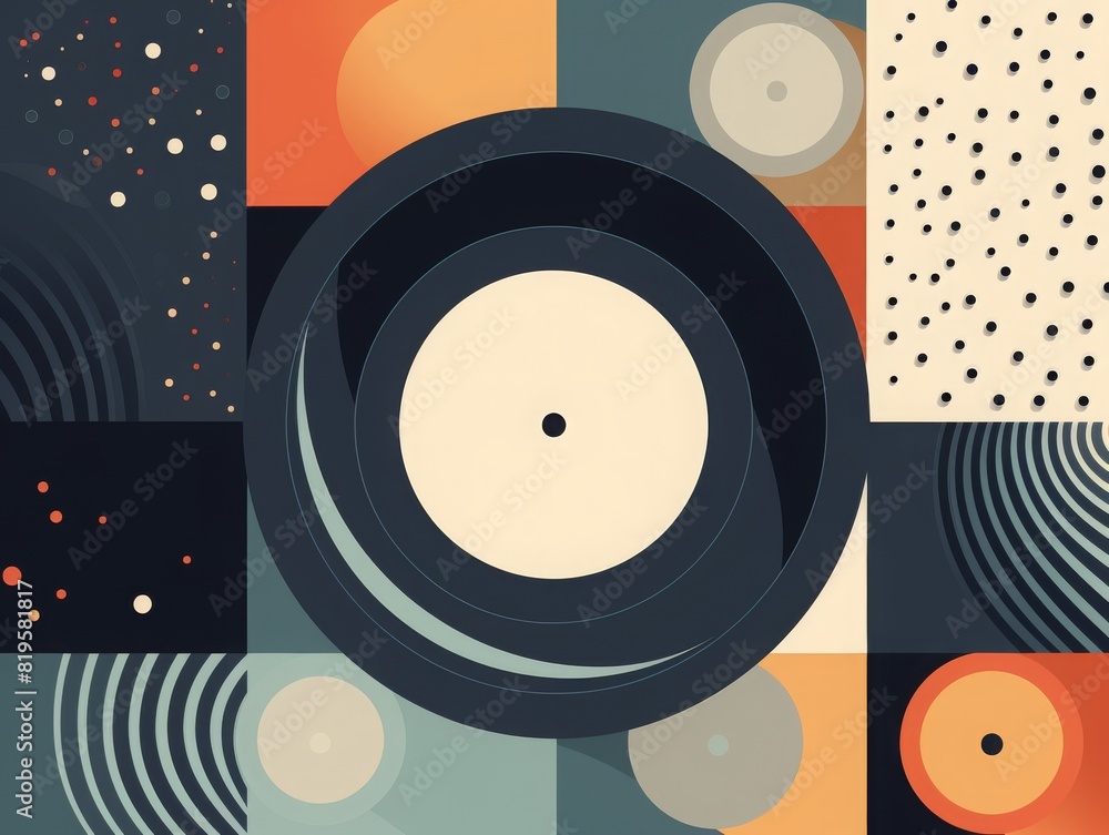 Poster abstract geometric background with circular and rectangular shapes in vibrant colors, perfect for mo