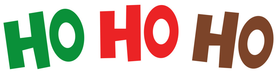Ho Ho Ho - text with symbols. Santa, reindeer and snowman with threesome. Funny Merry Christmas quote.
