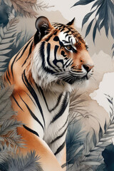 Tiger art poster, illustration design in painting style.