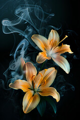 yellow lilies decorated with a little smoke, looks aesthetic
