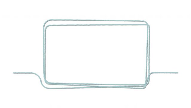 Rectangular, square shape, frame, buble, outline self drawing animation. Blue line animated on white background. Copy space	