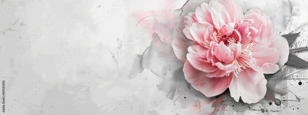 Canvas Prints abstract background with watercolor colorful splashes and painted peony flowers. template for your d