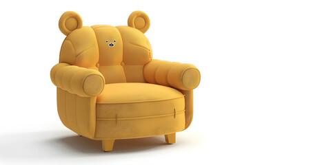 Cute and cozy children's yellow armchair with bear ear details, ideal for adding a playful touch to any kid's bedroom or play area, isolated on white background.
