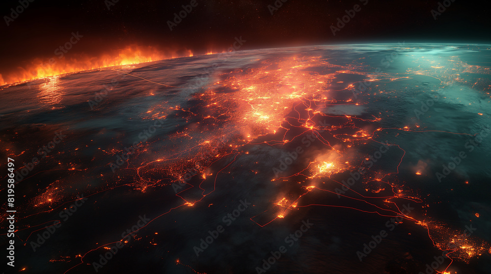 Poster Glowing connection lines. High quality   rendered image created from textures.