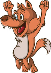 cute wolf cartoon illustration design is jumping with happy expression.eps