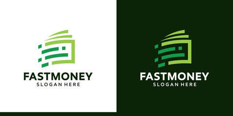 Fast money logo design. Paper Money with digital speed design graphic symbol icon vector.