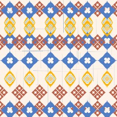 Damask Ikat floral pattern on red background illustration.Ikat ethnic oriental embroidery,Aztec style,abstract background.design for texture,fabric,clothing,wrapping,decoration,sarong,scarf