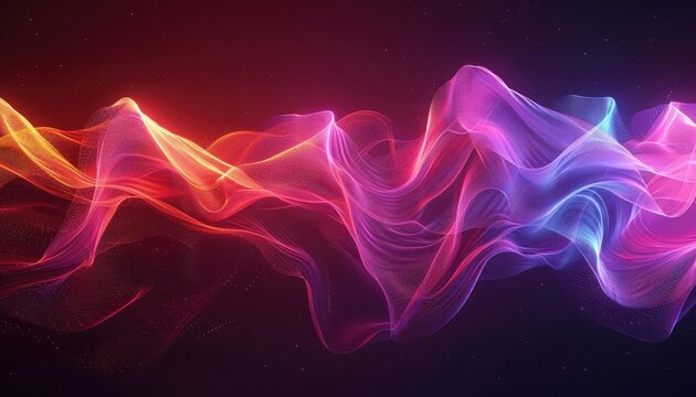 Abstract visualization of sound waves in motion, using neon colors and a sleek design, for musicthemed wallpapers and backdrops.