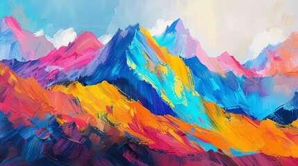 Portray the rugged terrain and jagged peaks of rainbow mountains in your artwork