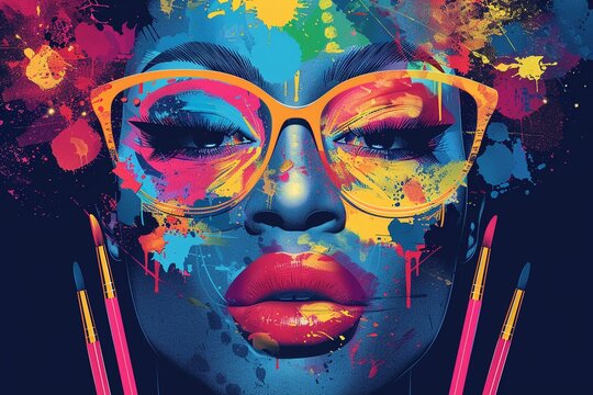 Drag queen makeup flat design top view drag show theme water color Triadic Color Scheme , illustration vecter