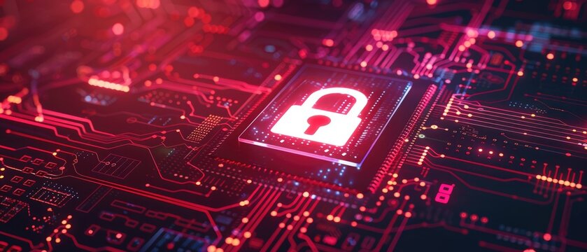 Password lock icon representing cybersecurity on a digital screen close up, tech theme, realistic, overlay, computer monitor backdrop