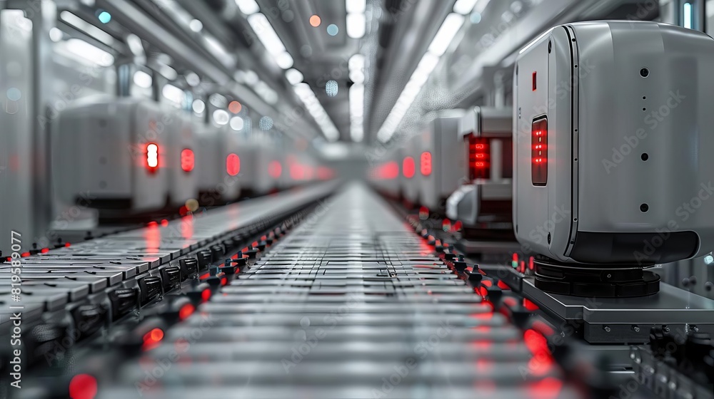 Poster automated assembly line in a modern manufacturing facility, showcasing advanced technology and preci