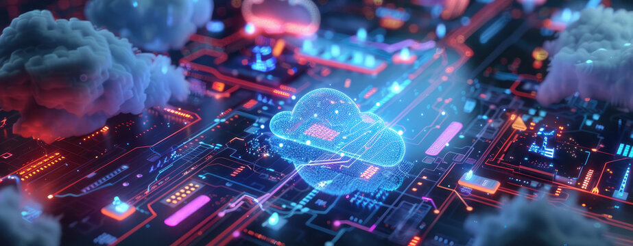 Cloud gaming platform with user interface close up, entertainment theme, dynamic, fusion, gaming setup backdrop