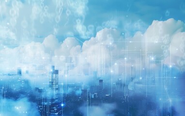 Hybrid cloud environment integrating public and private clouds copy space, integration theme, futuristic, multilayer, IT lab backdrop