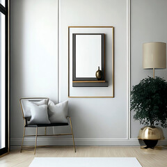 Frame mockup, Living room wall poster mockup. Interior mockup with house background. Modern interior design. 3D render 