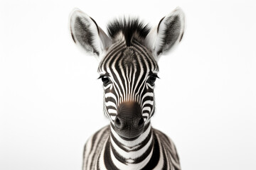Fototapeta premium Portrait of a zebra on white background. Generative Ai